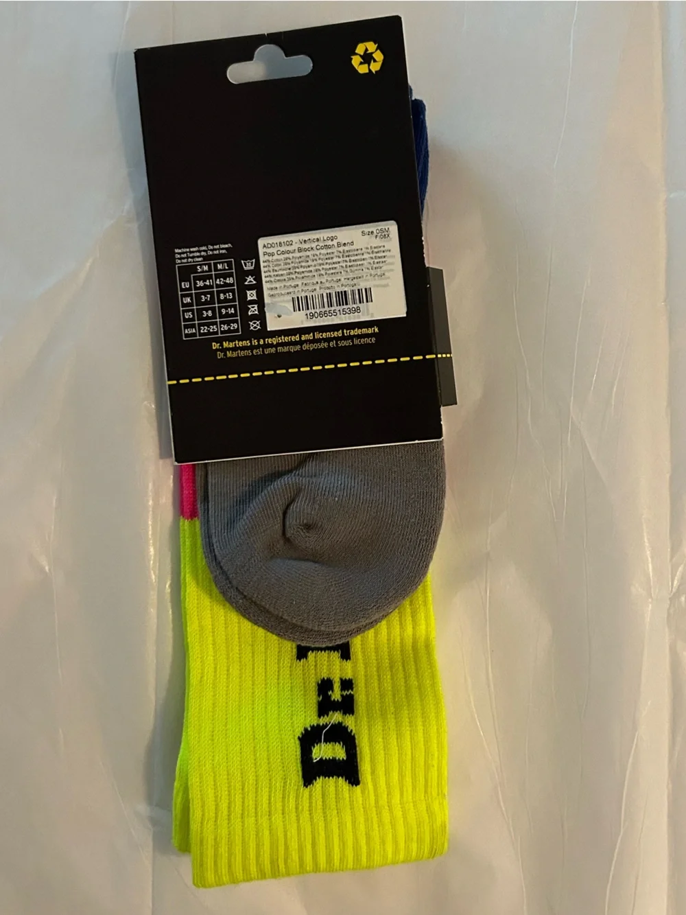 Dr. Martens Neon Yellow, Pink & Blue Colorblock Crew Socks